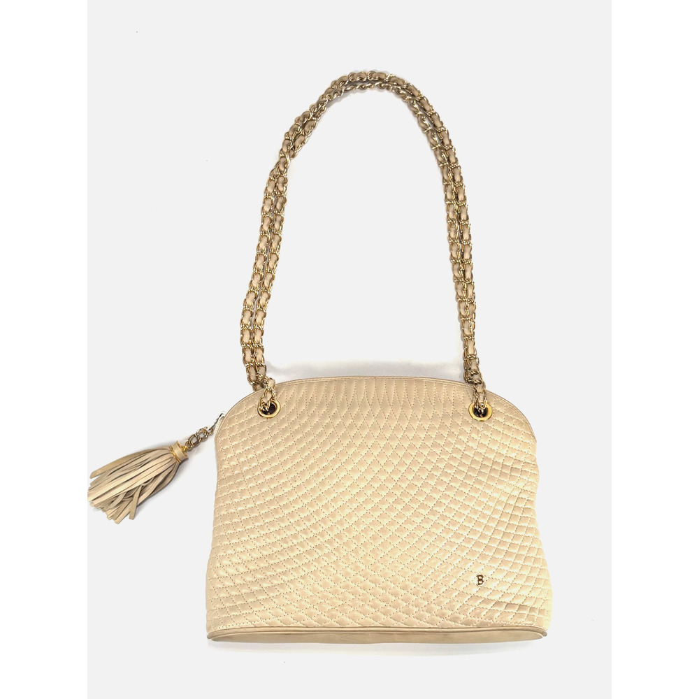 VTG Bally Leather Shoulder Bag Quilted Soft Beige Chain Strap Handbag Purse ECU - Picture 6 of 14